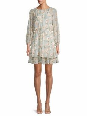 Women's Floral Tiered Mini Dress in Sage Green